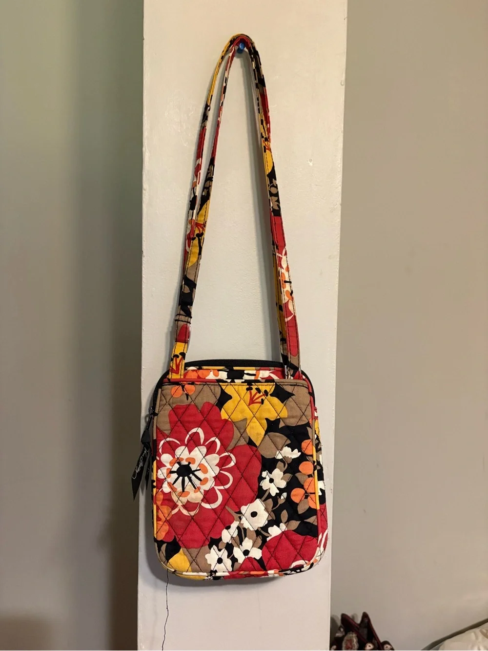 Vera Bradley Quilted Floral Crossbody in Red, Yellow & Black